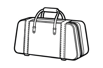 A black and white line art drawing of a vintage flight bag.eps
