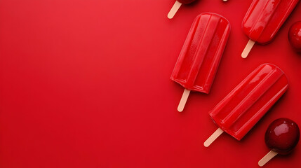 Naklejka premium Minimalist red popsicles on a vibrant crimson background perfect for summer treats
