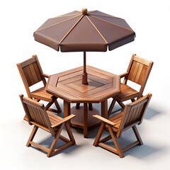 octagonal brown wooden 5-piece patio set with black outdoor umbrella, Table Garden furniture, Patio Umbrella Chair, Sun umbrella, furniture, outdoor Structure