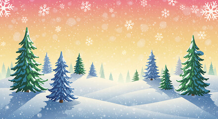 Winter Wonderland: Pastel Sunset, Snowy Pines AI Generated