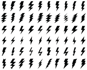 Black icons of thunder and flash lighting on a white background	
