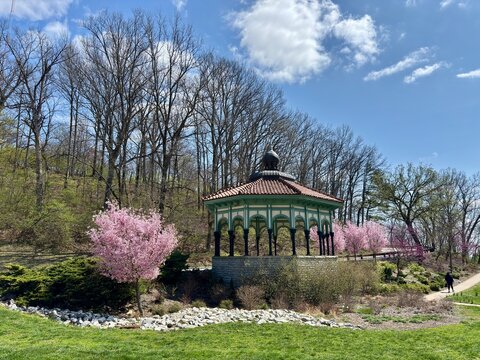 Gazebo with blooming cherry trees in spring at Eden Park, Cincinnati