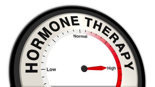 Hormone Therapy text or word shown with a barometer or tachometer-style gauge, representing varying levels of hormone regulation and its impact on health, including treatment for hormone imbalances
