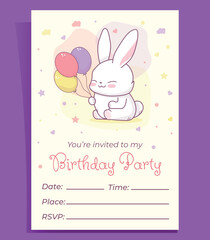 birthday invitation with bunny and balloons.You can put your own text,vector illustration