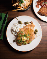 over head view of restaurant food on a table in Sweden
