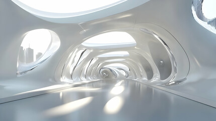 Futuristic architectural design with a sleek, seamless, and luminous interior space