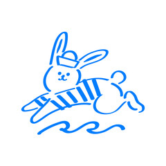 Line drawing of a hopping sailor rabbit, vector symbol illustration