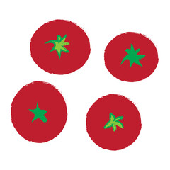 Hand-Drawn Red Tomatoes Illustrations with Green Stems on White Background