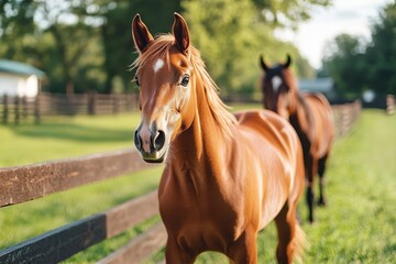 Fototapeta premium Golden pasture and young horse