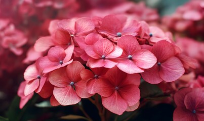 Fototapeta premium Beautiful Pink Hydrangea Blooms Close Up Photography Vibrant Floral Nature Image Perfect for Spring Summer Designs Botanical Background Soft Pastel 