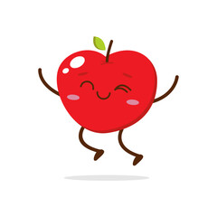 Cute red apple cartoon character with winking eye, showing a Excited pose. Perfect for kids illustrations, healthy food designs, or educational materials. Isolated on white background with soft shadow