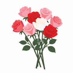 Colorful rose bouquet illustration on white background, floral design