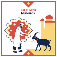 eid al adha mubarak Arabic man with goat abstract vector illustration design