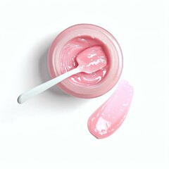 Pink Lip Mask in Jar with Spatula and Swatch - Beauty, Skincare, Cosmetics Product Mockup