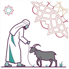 eid al adha mubarak Arabic man with goat abstract vector illustration design