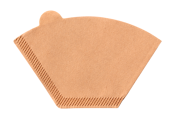 brown paper coffee filter trapezoid on transparent background