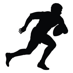 Fototapeta premium Silhouette Of Running Rugby Player With Ball On White Background, Sport Action