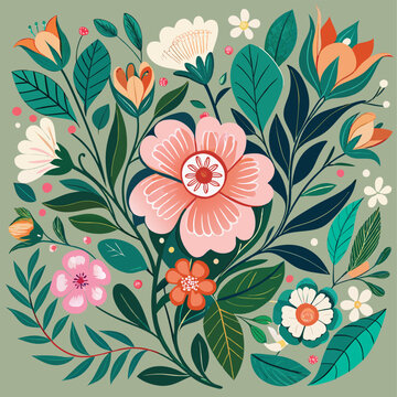 floral arrangement pink orange green flowers clip art preview