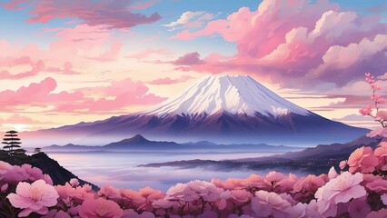 Showa Day Scenic Background Featuring Mount Fuji Amidst Clouds