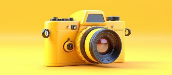 Rendering 3D minimalist retro camera photography isolated yellow background