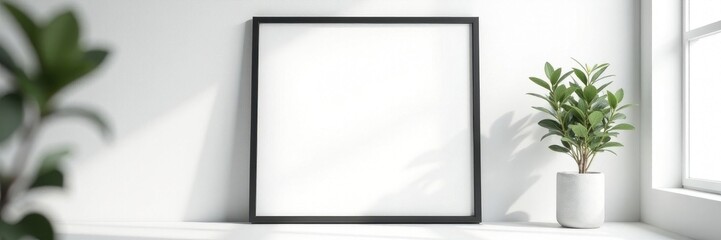 Obraz premium Sleek black frame against pristine white wall , canvas, mount, image