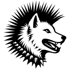 Punk style wolf portrait silhouette