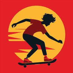 Cartoon Skater Boy Vector – Urban Skateboarding Art with Splash Background for Apparel & Stickers