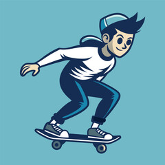 Obraz premium Cute Cartoon Boy on Skateboard Vector – Fun Skating Illustration for Kids Stickers, Shirts & Decor