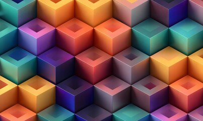 Obraz premium Abstract Colorful Cubes Geometric Pattern Background Design Modern Digital Art Vibrant Hues 3D Render Illustration Texture 