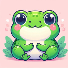 Obraz premium animal, painting, illustration, picture of a cute green frog with an expression of pleasure in a relaxed calm