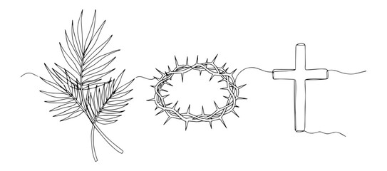 palm leaf crown of thorns and cross monoline art with simplicity