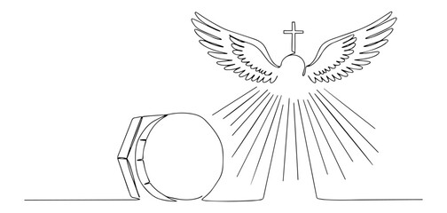 tomb with dove and light rays monoline art with simplicity