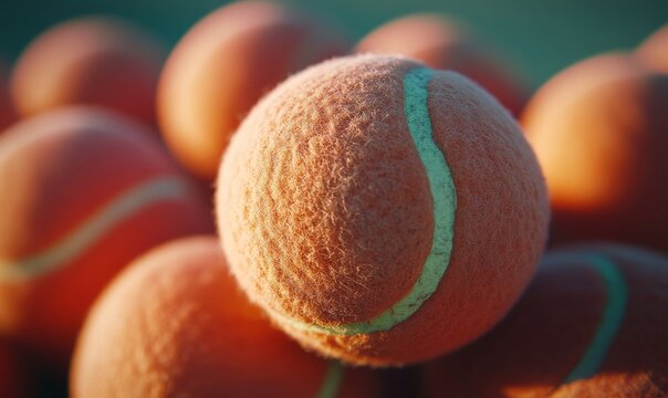 A mound of orange and yellow tennis balls on a dark surface...Concept: A plentiful collection of balls with a contrasting color scheme