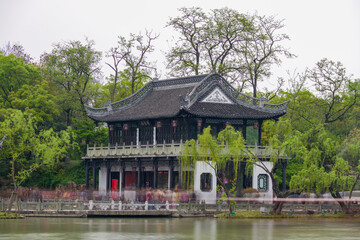 The pavilions and terraces in the Slender West Lake Scenic Area of Yangzhou City, Jiangsu Province, China