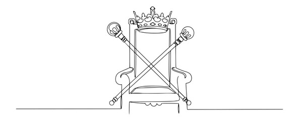 crown scepter and nails monochromatic continuous-line art piece