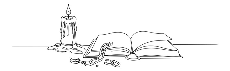 open book with candle modernist vector sketch exploring negative space as active design element