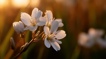 Wildflowers blooming at sunset in a serene field