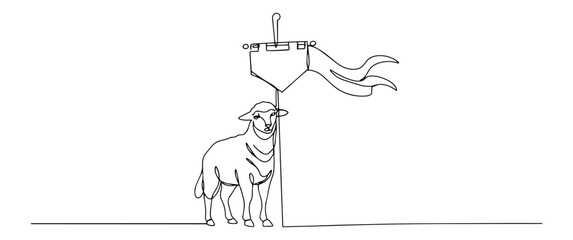 lamb with resurrection banner modern minimalist line drawing © Wieslaw