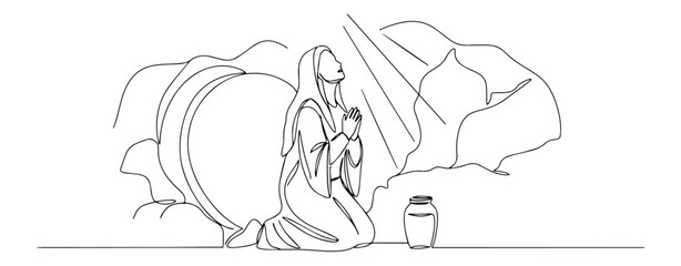 woman praying modern line art aesthetic modern line drawing, one line in linear vector style