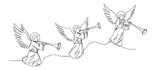 angels blowing trumpets modern artistic expression through a single unbroken line in a vector illustration