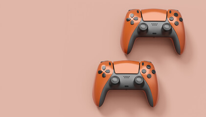 Realistic red video game joysticks or gamepads on red background © Vasyl Onyskiv