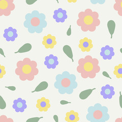 Cute floral seamless pattern with flowers and branches. Wildflower vector illustration in spring or summer. Elegant template for fabric, wallpaper, stationery, wrapping, card, and phone cases.