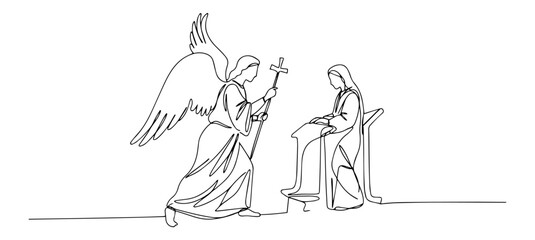 angel announcing to mary minimalist vector monoline illustration with graceful and continuous stroke design