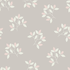 Seamless doodle floral leaves vector texture for summer and spring. Cute hand-drawn seamless pattern leaves background. Doodle leaves branch for seasonal design, textile, and greeting card.