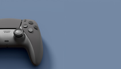 Realistic black video game joysticks or gamepads on black background