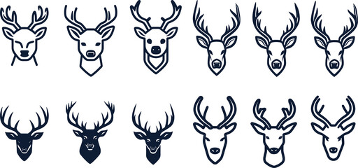 Deer head Logo, set. Vector illustration.