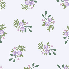 Cute floral seamless pattern with flowers and branches. Wildflower vector illustration in spring or summer. Elegant template for fabric, wallpaper, stationery, wrapping, card, and phone cases.