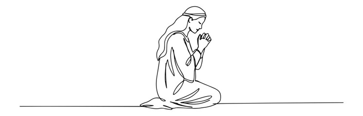 woman praying with bowed head minimalist black-and-white sketch