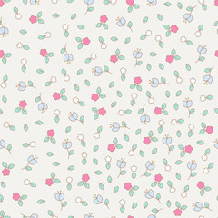 Cute floral seamless pattern with flowers and branches. Wildflower vector illustration in spring or summer. Elegant template for fabric, wallpaper, stationery, wrapping, card, and phone cases.
