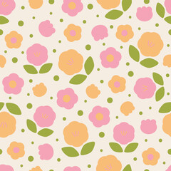 Cute floral seamless pattern with flowers and branches. Wildflower vector illustration in spring or summer. Elegant template for fabric, wallpaper, stationery, wrapping, card, and phone cases.